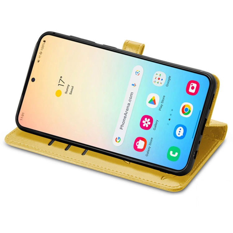 For Samsung Galaxy S25+ 5G Cat and Dog Embossed Leather Phone Case(Yellow)