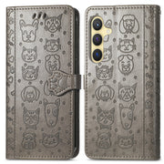 For Samsung Galaxy S25+ 5G Cat and Dog Embossed Leather Phone Case(Gray)