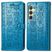 For Samsung Galaxy S25 Ultra 5G Cat and Dog Embossed Leather Phone Case(Blue)