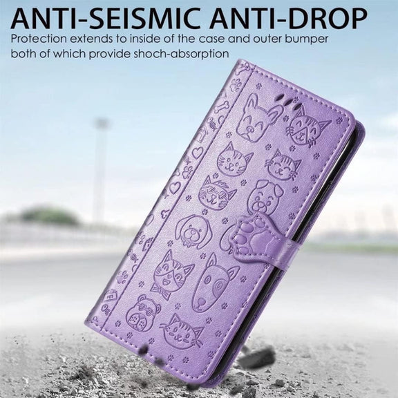 For Samsung Galaxy S25+ 5G Cat and Dog Embossed Leather Phone Case(Pink)