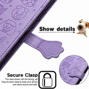 For Samsung Galaxy S25 5G Cat and Dog Embossed Leather Phone Case(Green)