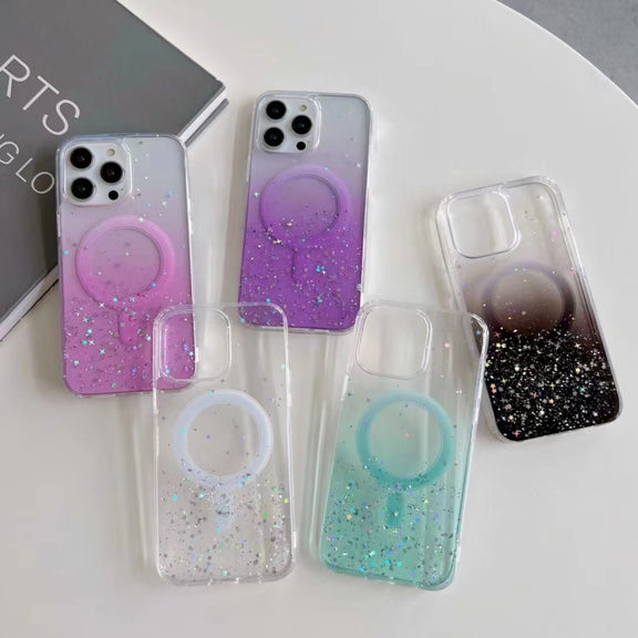 For iPhone 14 Pro Glitter MagSafe Hybrid Clear TPU Phone Case(White)