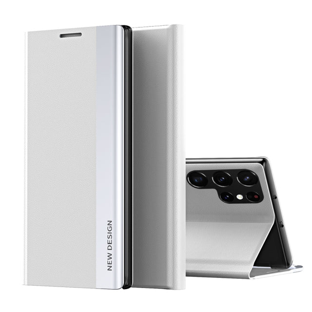For Samsung Galaxy S24 Ultra 5G Side Electroplated Adsorption Leather Phone Case(White)