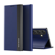 For Samsung Galaxy S25 5G Side Electroplated Adsorption Leather Phone Case(Sapphire Blue)