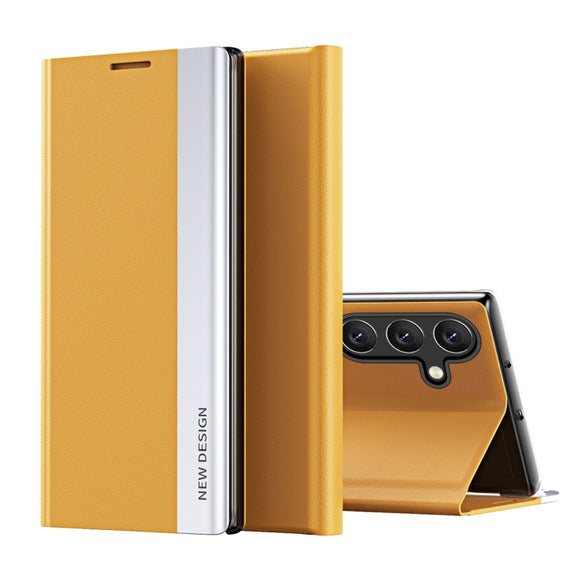 For Samsung Galaxy S25+ 5G Side Electroplated Adsorption Leather Phone Case(Yellow)