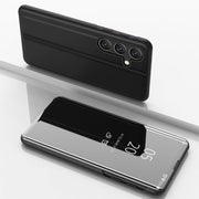 For Samsung Galaxy S25+ 5G Plated Mirror Horizontal Flip Leather Phone Case with Holder(Black)