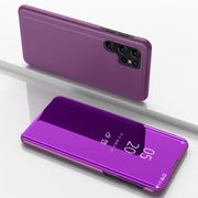 For Samsung Galaxy S25 Ultra 5G Plated Mirror Horizontal Flip Leather Phone Case with Holder(Purple)