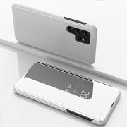 For Samsung Galaxy S25 Ultra 5G Plated Mirror Horizontal Flip Leather Phone Case with Holder(Silver)