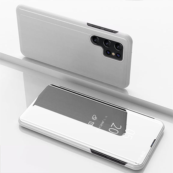 For Samsung Galaxy S25 Ultra 5G Plated Mirror Horizontal Flip Leather Phone Case with Holder(Silver)