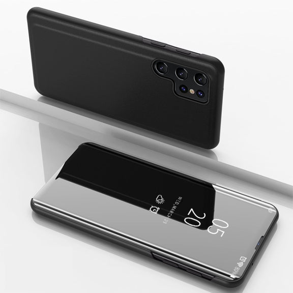 For Samsung Galaxy S25 Ultra 5G Plated Mirror Horizontal Flip Leather Phone Case with Holder(Black)