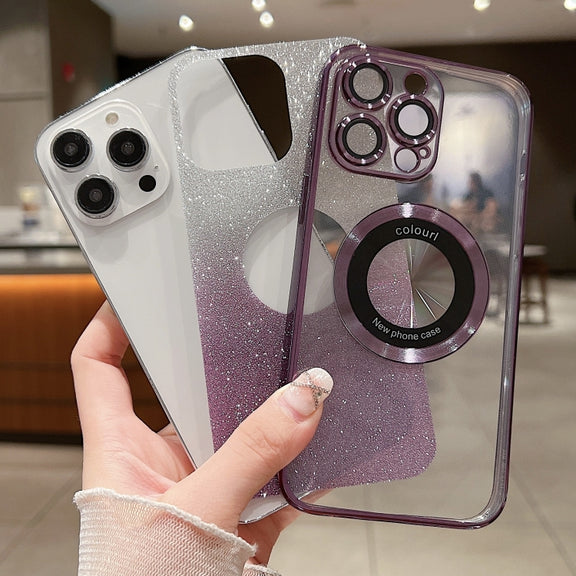 For iPhone 16 Pro Gradient Glitter Electroplating MagSafe TPU Phone Case(Rose)