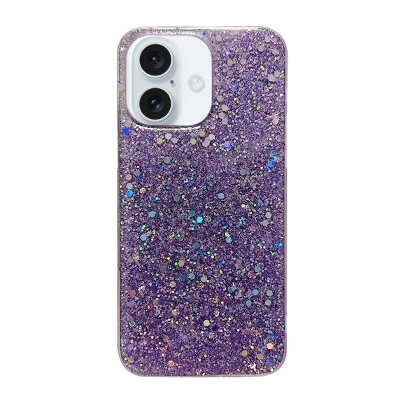 For iPhone 16 Plus Glitter Sequins Epoxy TPU Phone Case(Purple)