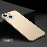 For iPhone 15 PINWUYO Micro-Frosted PC Ultra-thin Hard Phone Case with Magsafe Magnetic Ring(Gold)