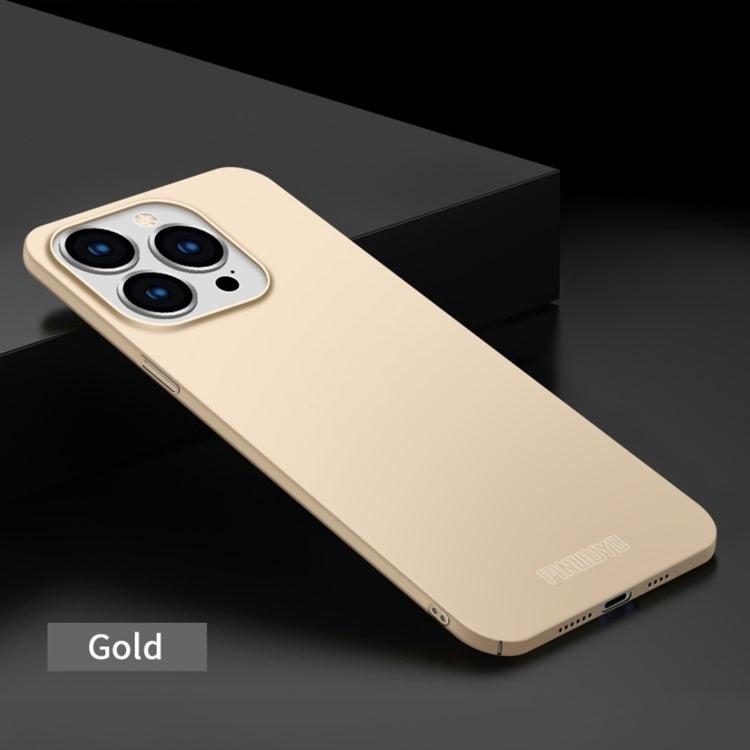 For iPhone 15 Pro Max PINWUYO Micro-Frosted PC Ultra-thin Hard Phone Case with Magsafe Magnetic Ring(Gold)