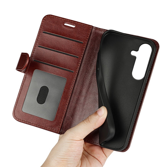 For Samsung Galaxy S25+ 5G R64 Texture Horizontal Flip Leather Phone Case(Brown)