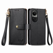 For OPPO Reno10 / 10 Pro Global Love Zipper Lanyard Leather Phone Case(Black)