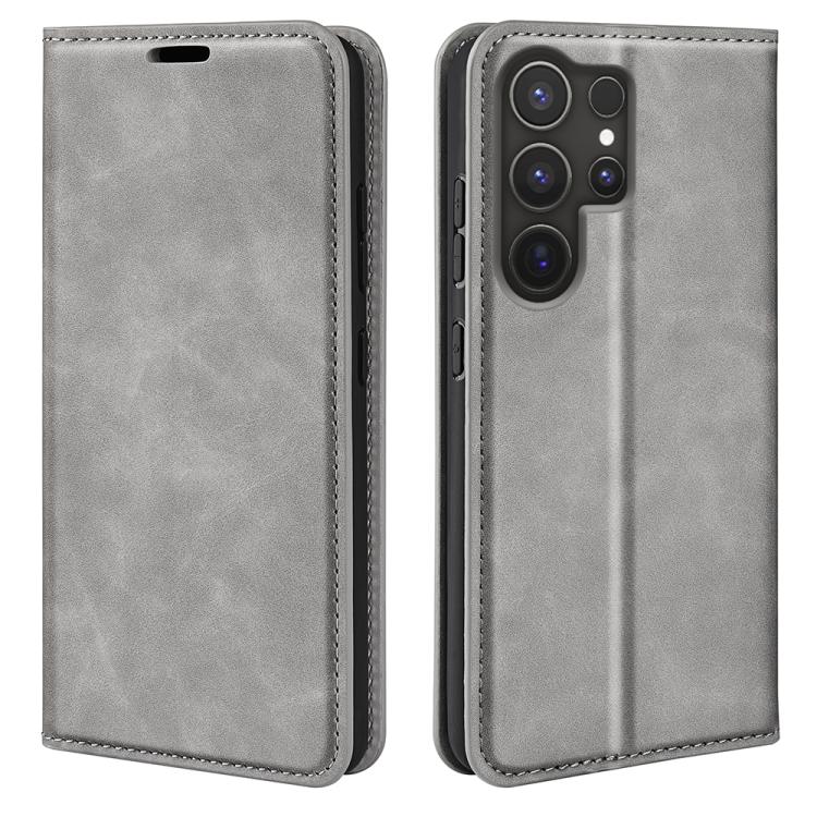 For Samsung Galaxy S25 Ultra 5G Retro-skin Magnetic Suction Leather Phone Case(Grey) - Galaxy S25 Ultra 5G Cases by PMC Jewellery | Online Shopping South Africa | PMC Jewellery | Buy Now Pay Later Mobicred
