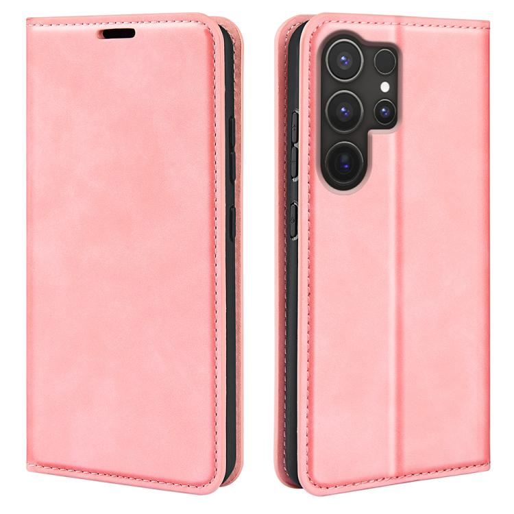 For Samsung Galaxy S25 Ultra 5G Retro-skin Magnetic Suction Leather Phone Case(Pink) - Galaxy S25 Ultra 5G Cases by PMC Jewellery | Online Shopping South Africa | PMC Jewellery | Buy Now Pay Later Mobicred