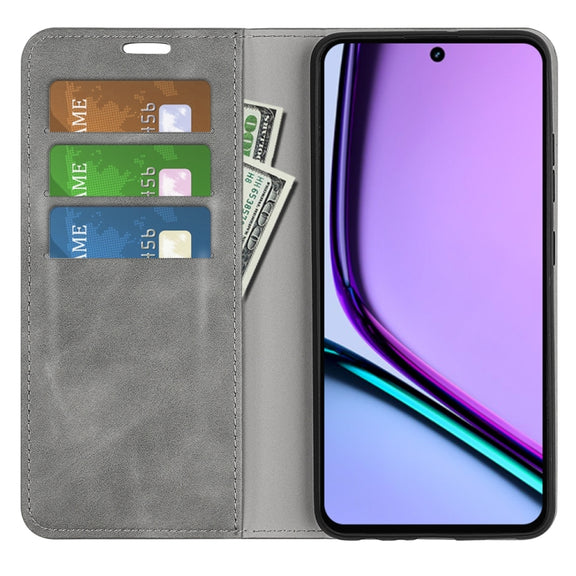 For Realme C67 4G Retro-skin Magnetic Suction Leather Phone Case(Grey)