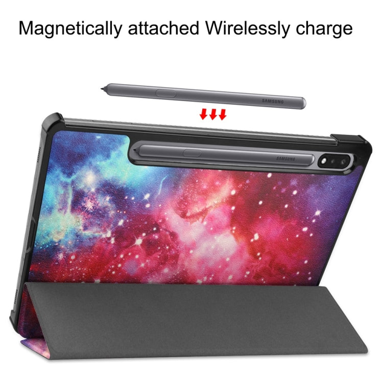 For Samsung Galaxy Tab S9 JUNSUNMAY Custer Painted 3-Fold Stand Leather Smart Tablet Case(Graffiti)