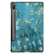For Samsung Galaxy Tab S9 JUNSUNMAY Custer Painted 3-Fold Stand Leather Smart Tablet Case(Apricot Flower)
