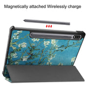 For Samsung Galaxy Tab S9 JUNSUNMAY Custer Painted 3-Fold Stand Leather Smart Tablet Case(Apricot Flower)