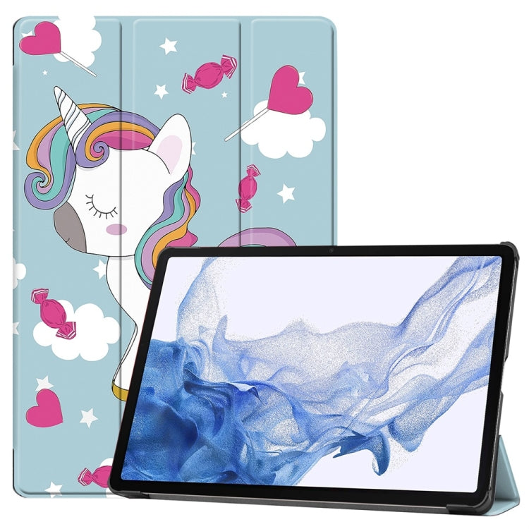 For Samsung Galaxy Tab S9 JUNSUNMAY Custer Painted 3-Fold Stand Leather Smart Tablet Case(Unicorn) - free shipping - PMC Jewellery - Order now!