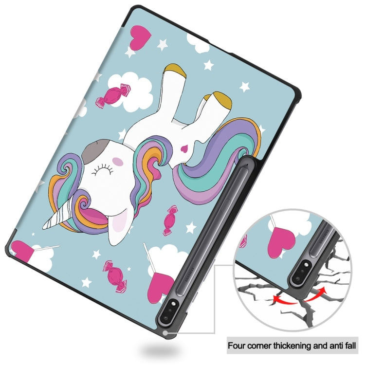 For Samsung Galaxy Tab S9 JUNSUNMAY Custer Painted 3-Fold Stand Leather Smart Tablet Case(Unicorn) - free shipping - PMC Jewellery - Order now!