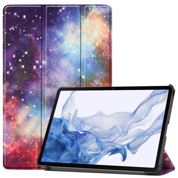 For Samsung Galaxy Tab S9 JUNSUNMAY Custer Painted 3-Fold Stand Leather Smart Tablet Case(Galaxy)