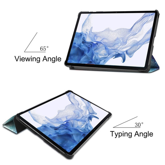 For Samsung Galaxy Tab S9 JUNSUNMAY Custer Painted 3-Fold Stand Leather Smart Tablet Case(Galaxy)