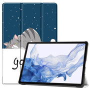 For Samsung Galaxy Tab S9 JUNSUNMAY Custer Painted 3-Fold Stand Leather Smart Tablet Case(Lazy Cat)