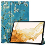 For Samsung Galaxy Tab S9+ JUNSUNMAY Custer Painted 3-Fold Stand Leather Smart Tablet Case(Apricot Flower)