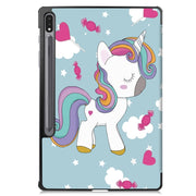 For Samsung Galaxy Tab S9+ JUNSUNMAY Custer Painted 3-Fold Stand Leather Smart Tablet Case(Unicorn)