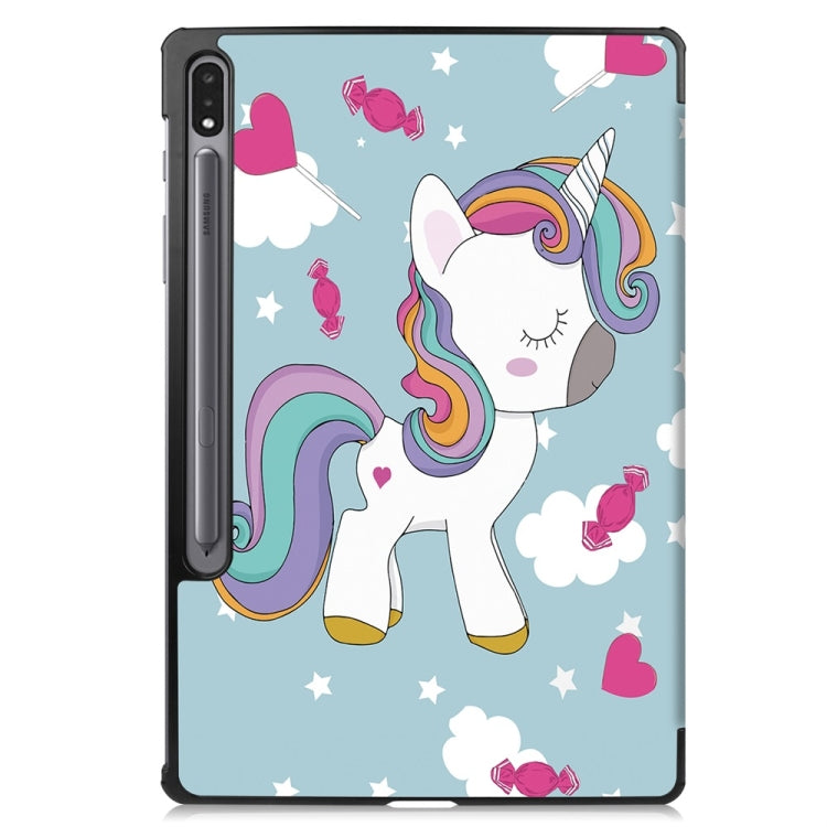 For Samsung Galaxy Tab S9+ JUNSUNMAY Custer Painted 3-Fold Stand Leather Smart Tablet Case(Unicorn)