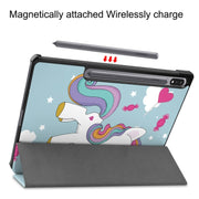 For Samsung Galaxy Tab S9+ JUNSUNMAY Custer Painted 3-Fold Stand Leather Smart Tablet Case(Unicorn)