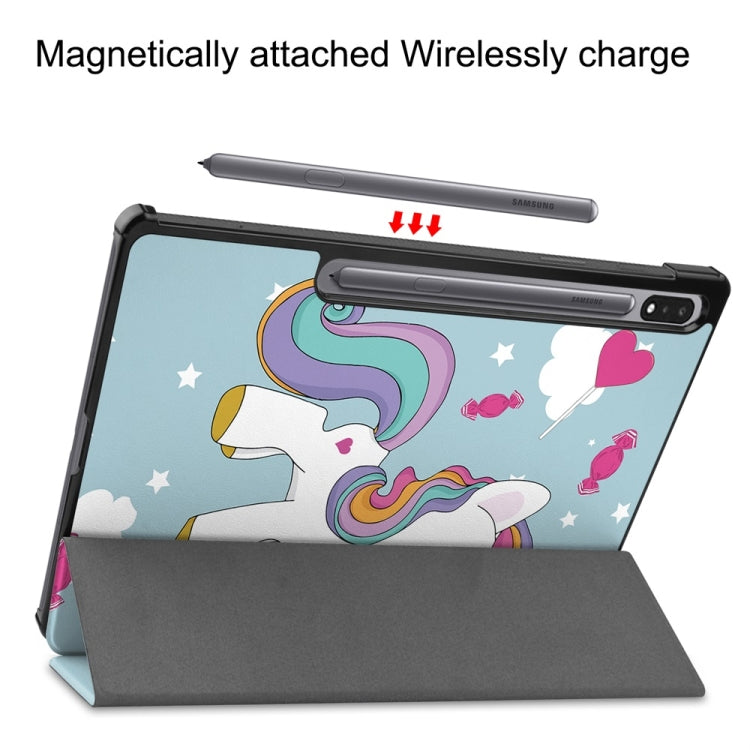 For Samsung Galaxy Tab S9+ JUNSUNMAY Custer Painted 3-Fold Stand Leather Smart Tablet Case(Unicorn)