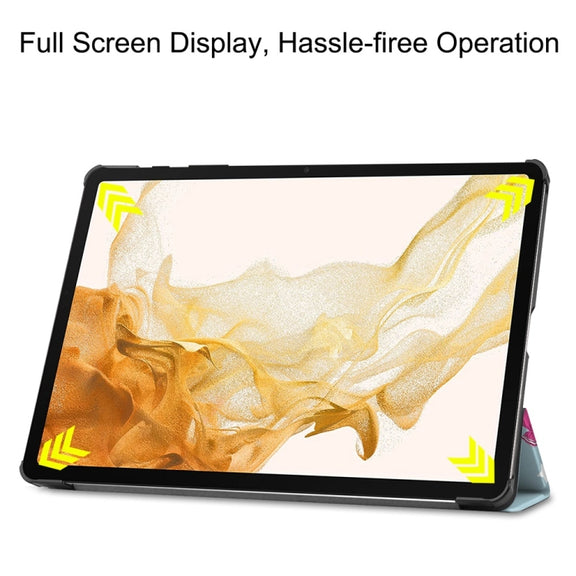 For Samsung Galaxy Tab S9+ JUNSUNMAY Custer Painted 3-Fold Stand Leather Smart Tablet Case(Unicorn)