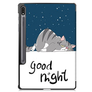 For Samsung Galaxy Tab S9+ JUNSUNMAY Custer Painted 3-Fold Stand Leather Smart Tablet Case(Lazy Cat)