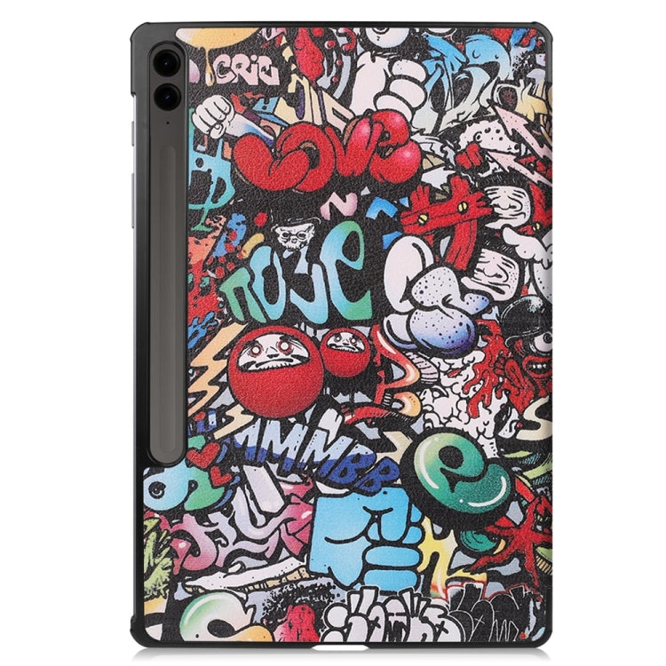 For Samsung Galaxy Tab S9 FE+ 12.4 JUNSUNMAY Custer Painted 3-Fold Stand Leather Smart Tablet Case(Graffiti)