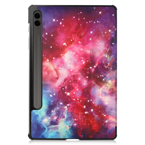 For Samsung Galaxy Tab S9 FE+ 12.4 JUNSUNMAY Custer Painted 3-Fold Stand Leather Smart Tablet Case(Galaxy)