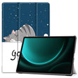For Samsung Galaxy Tab S9 FE+ 12.4 JUNSUNMAY Custer Painted 3-Fold Stand Leather Smart Tablet Case(Lazy Cat) - Galaxy Tab S9 FE+ by JUNSUNMAY | Online Shopping South Africa | PMC TechLife | Buy Now Pay Later Mobicred