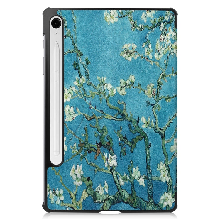 For Samsung Galaxy Tab S9 FE 10.9 JUNSUNMAY Custer Painted 3-Fold Stand Leather Smart Tablet Case(Apricot Flower)