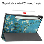 For Samsung Galaxy Tab S9 FE 10.9 JUNSUNMAY Custer Painted 3-Fold Stand Leather Smart Tablet Case(Apricot Flower)