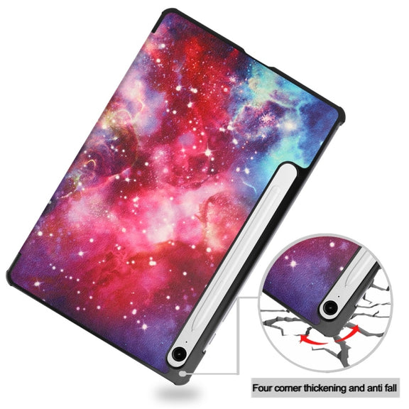 For Samsung Galaxy Tab S9 FE 10.9 JUNSUNMAY Custer Painted 3-Fold Stand Leather Smart Tablet Case(Galaxy)