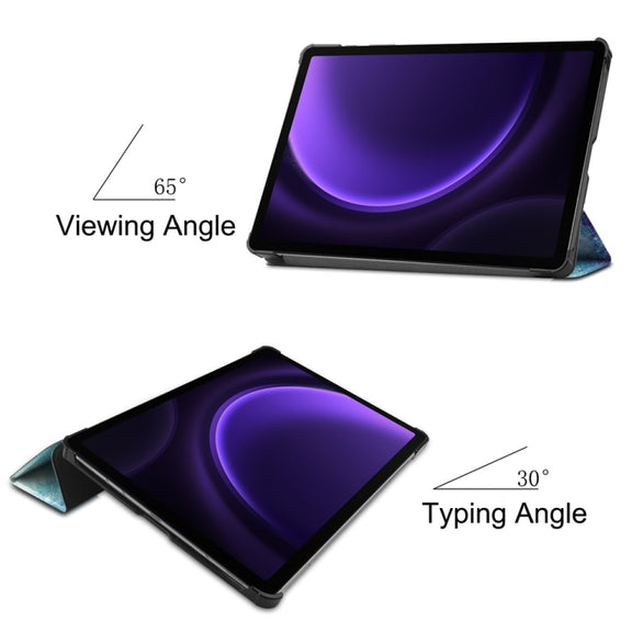 For Samsung Galaxy Tab S9 FE 10.9 JUNSUNMAY Custer Painted 3-Fold Stand Leather Smart Tablet Case(Galaxy)