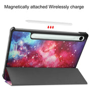For Samsung Galaxy Tab S9 FE 10.9 JUNSUNMAY Custer Painted 3-Fold Stand Leather Smart Tablet Case(Galaxy)