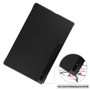 For Samsung Galaxy Tab S9 Ultra JUNSUNMAY Custer Solid Color 3-Fold Stand Leather Smart Tablet Case(Black)