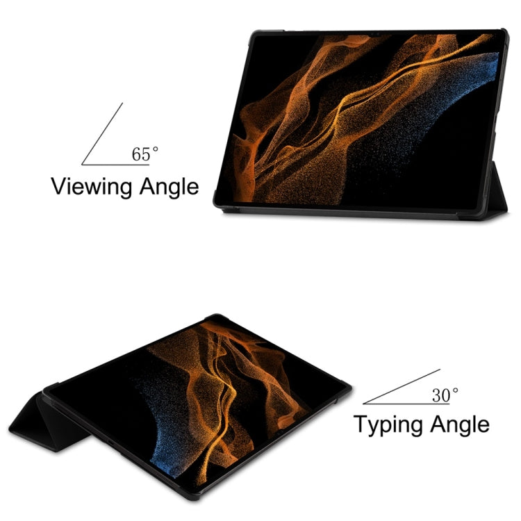 For Samsung Galaxy Tab S9 Ultra JUNSUNMAY Custer Solid Color 3-Fold Stand Leather Smart Tablet Case(Black)