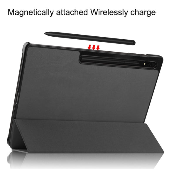 For Samsung Galaxy Tab S9 Ultra JUNSUNMAY Custer Solid Color 3-Fold Stand Leather Smart Tablet Case(Grey)