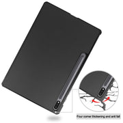 For Samsung Galaxy Tab S9+ JUNSUNMAY Custer Solid Color 3-Fold Stand Leather Smart Tablet Case(Black)